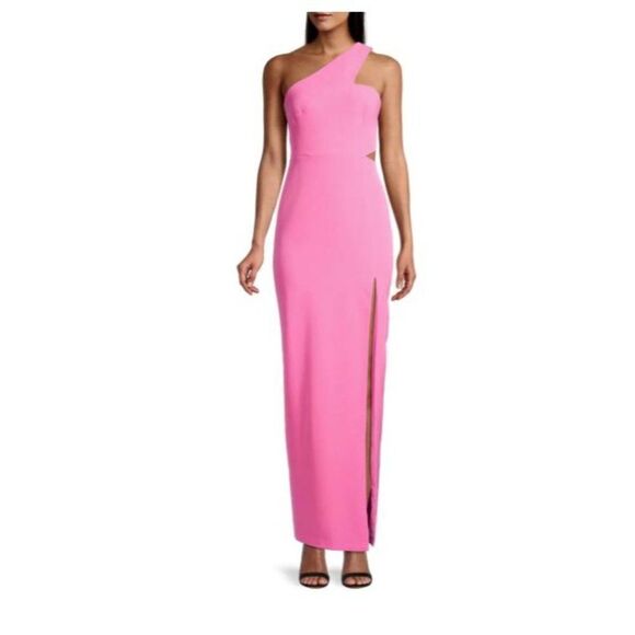 Aidan Mattox Womans One Shoulder Dress Crepe Gown Long US 8 EUR 40 Neon Pink NWT - Picture 1 of 7